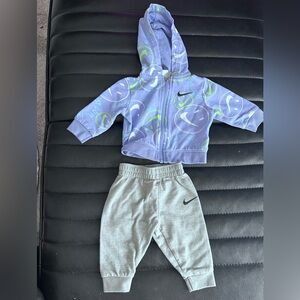 Nike Kids' Purple Hoodie and Light Gray Jogger Pants Set